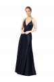 V-Neck Long Satin Dark Navy Sleeveless Prom Dress / Bridal Party Dress Darwin