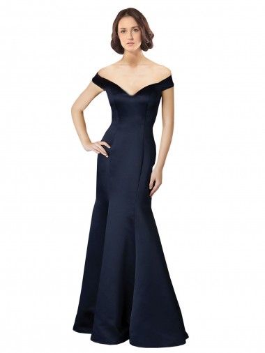 V-Neck Long Satin Dark Navy Cap Sleeves Prom Dress / Bridesmaid Dress Darwin