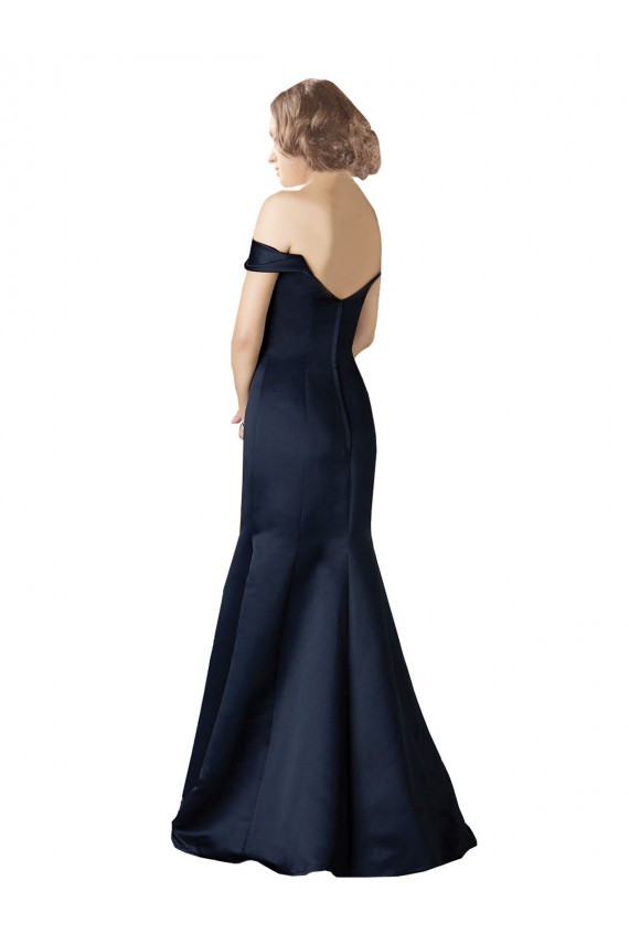 V-Neck Long Satin Dark Navy Cap Sleeves Prom Dress / Bridesmaid Dress Darwin