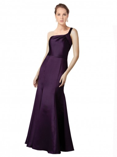 One Shoulder Long Satin Grape Sleeveless Prom Dress / Bridesmaid Dress Darwin