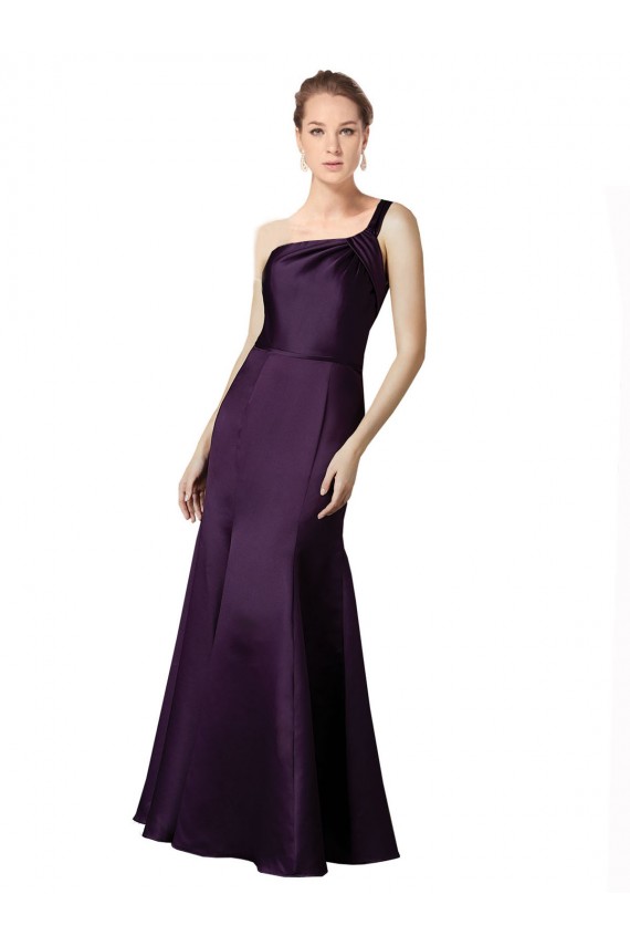 One Shoulder Long Satin Grape Sleeveless Prom Dress / Bridesmaid Dress Darwin