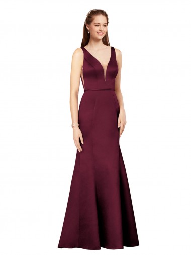 V-Neck Long Satin Burgundy Sleeveless Formal Evening Gown / Prom Dress / Bridesmaid Dress Darwin