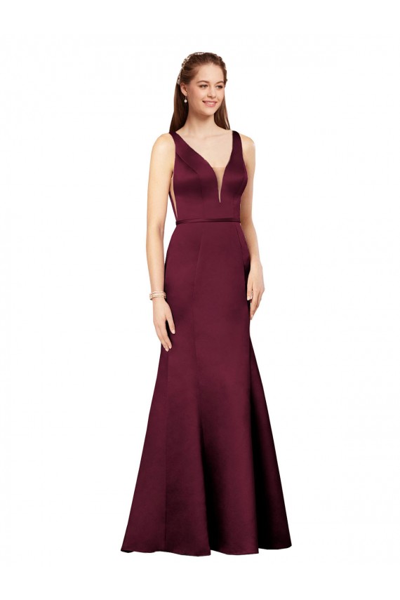 V-Neck Long Satin Burgundy Sleeveless Formal Evening Gown / Prom Dress / Bridesmaid Dress Darwin