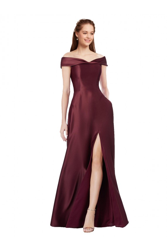 Strapless Long Satin Burgundy Gold Cap Sleeves Black Tie Evening Gown / Prom Dress / Bridesmaid Dress Darwin