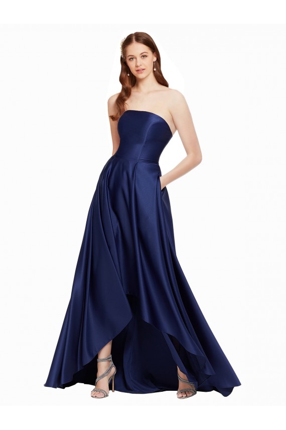 Strapless Long Satin Dark Navy Sleeveless High Low Evening Gown / Prom Dress / Bridesmaid Dress Darwin