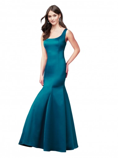 Bateau Neck Long Satin Peacock Blue Sleeveless Prom Dress / Bridesmaid Dress Darwin