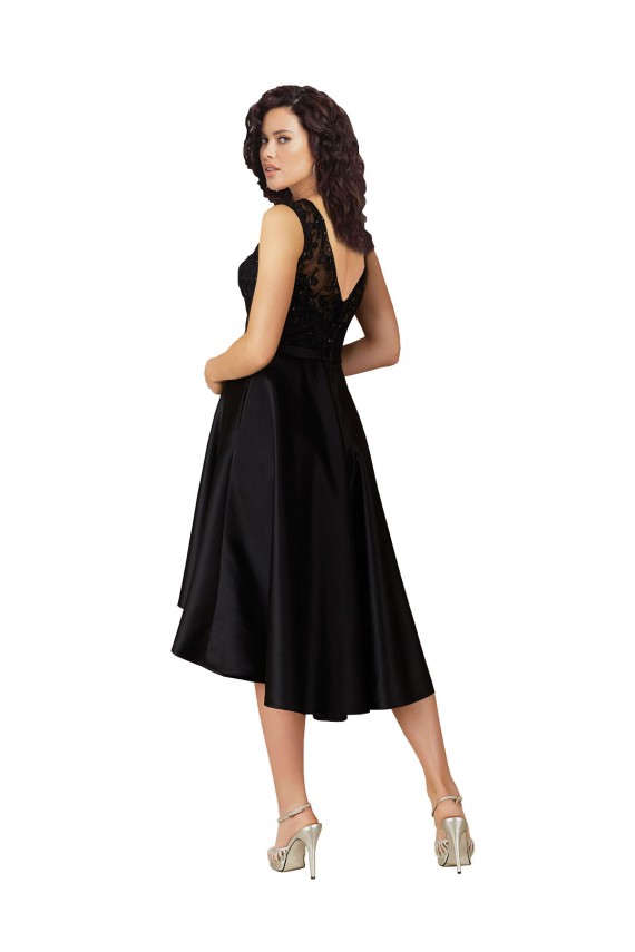 Illusion Neck Midi Length Satin & Lace Black Sleeveless High Low Bridesmaid Dress Darwin
