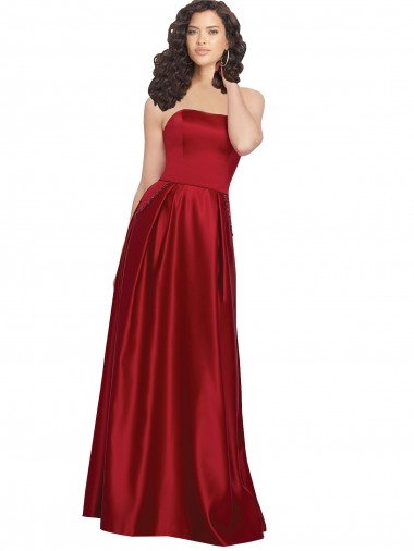 Strapless Long Satin Dark Red Sleeveless Prom Dress / Bridesmaid Dress Darwin