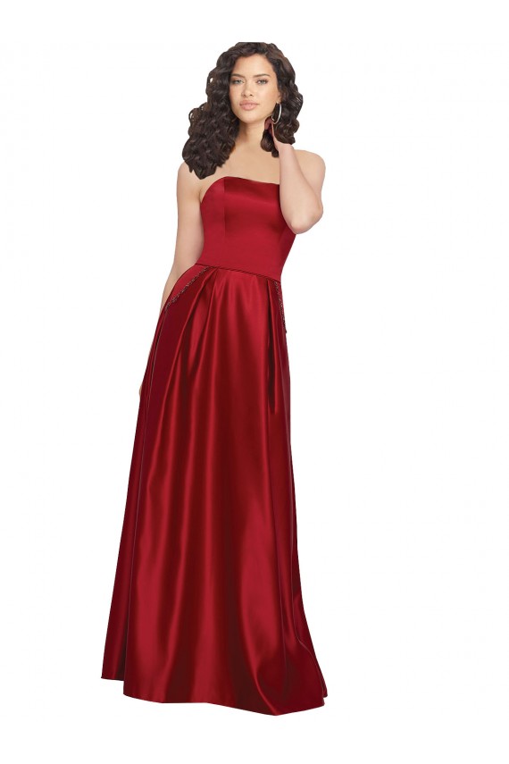 Strapless Long Satin Dark Red Sleeveless Prom Dress / Bridesmaid Dress Darwin