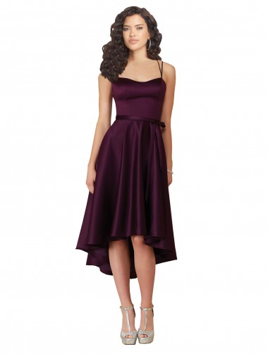Scoop Neck Neck Short Satin Grape Sleeveless High Low Prom Dress / Bridesmaid Dress Darwin