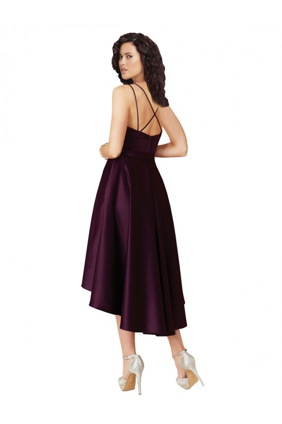 Scoop Neck Neck Short Satin Grape Sleeveless High Low Prom Dress / Bridesmaid Dress Darwin