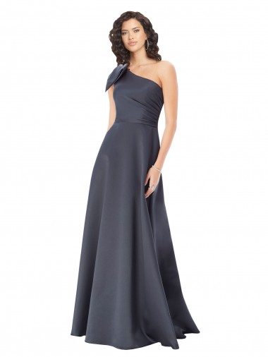 One Shoulder Long Satin Slate Grey Sleeveless Formal Evening Gown / Prom Dress / Bridesmaid Dress Darwin