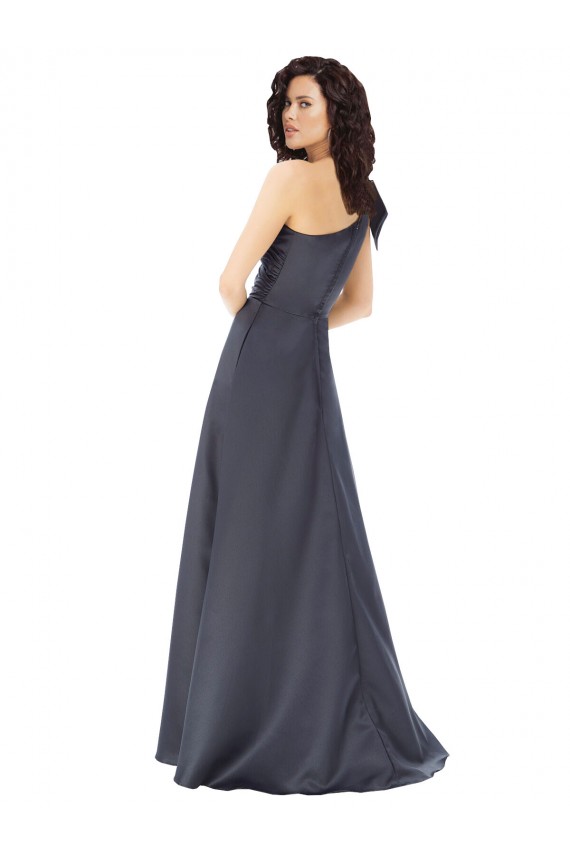 One Shoulder Long Satin Slate Grey Sleeveless Formal Evening Gown / Prom Dress / Bridesmaid Dress Darwin