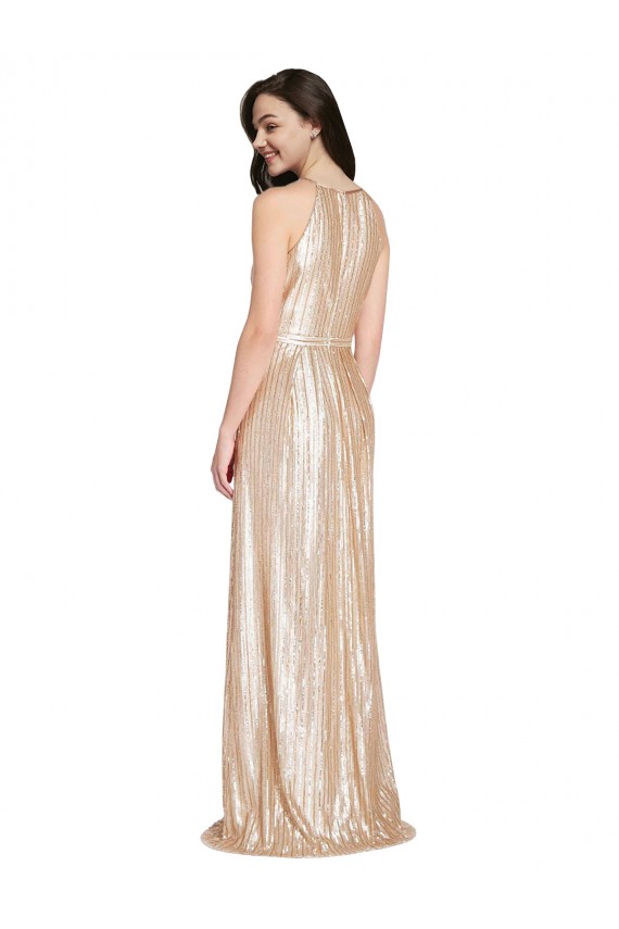 High Neck Long Sequin Gold Sleeveless Formal Evening Gown / Prom Dress / Bridesmaid Dress Darwin