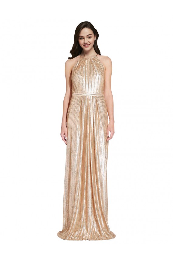 High Neck Long Sequin Gold Sleeveless Formal Evening Gown / Prom Dress / Bridesmaid Dress Darwin