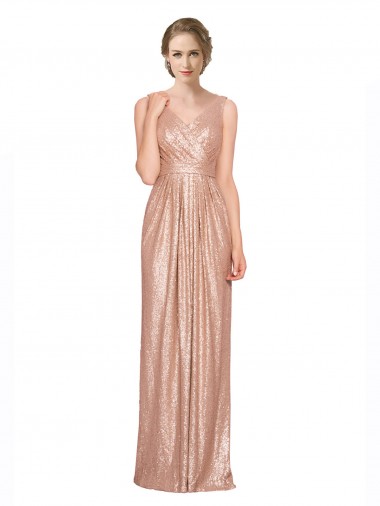 V-Neck Long Sequin Rose Gold Sleeveless Bridesmaid Dress / Evening Dress Darwin