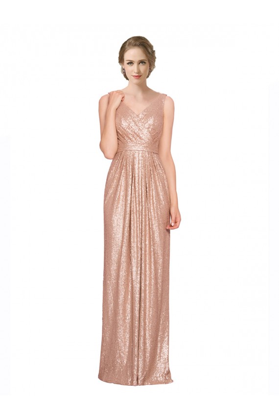 V-Neck Long Sequin Rose Gold Sleeveless Bridesmaid Dress / Evening Dress Darwin