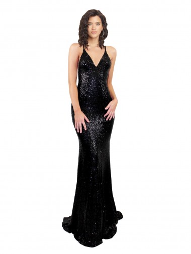V-Neck Long Sequin Black Sleeveless Black Tie Evening Gown / Prom Dress / Bridesmaid Dress Darwin