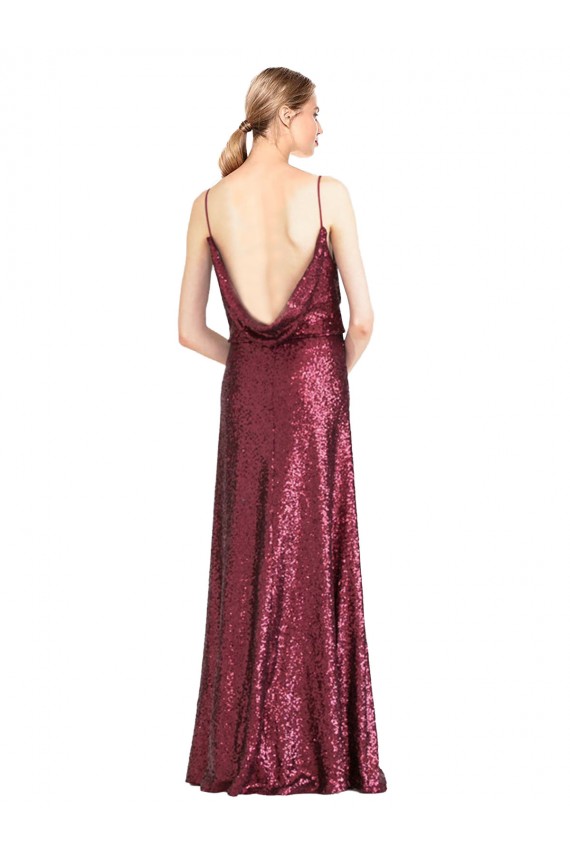High Neck Long Sequin Burgundy A-Line Sleeveless Formal Evening Gown / Prom Dress / Bridesmaid Dress Darwin