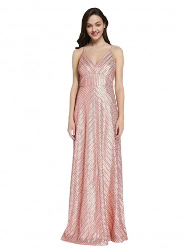 V-Neck Long Sequin Rose Gold Sleeveless Formal Evening Gown / Prom Dress / Bridesmaid Dress Darwin