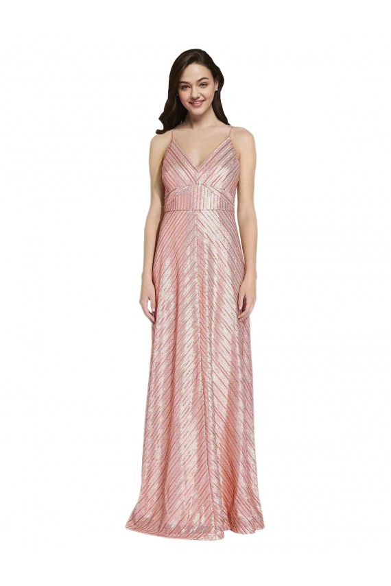 V-Neck Long Sequin Rose Gold Sleeveless Formal Evening Gown / Prom Dress / Bridesmaid Dress Darwin