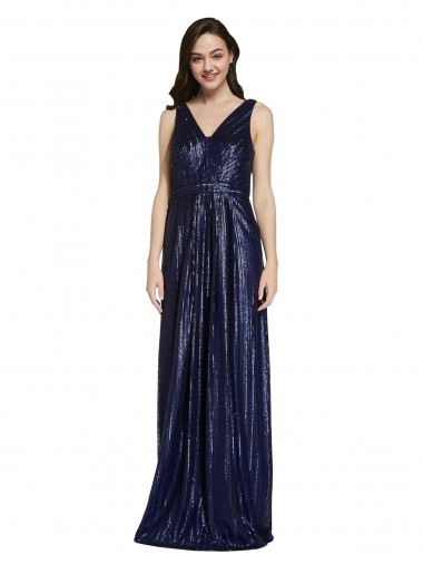 V-Neck Long Sequin Dark Navy Sheath Sleeveless Formal Evening Gown / Prom Dress / Bridesmaid Dress Darwin