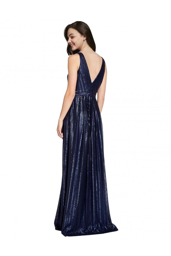 V-Neck Long Sequin Dark Navy Sheath Sleeveless Formal Evening Gown / Prom Dress / Bridesmaid Dress Darwin