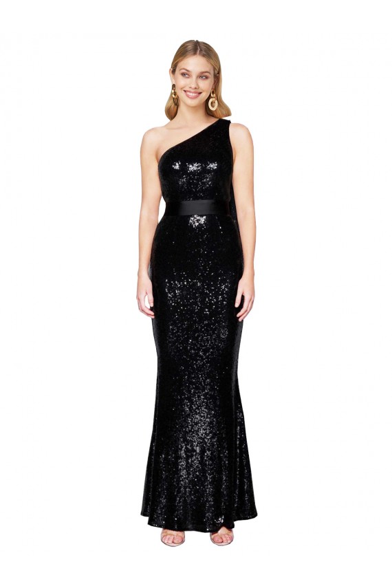 One Shoulder Long Sequin Black Sleeveless Formal Evening Gown / Prom Dress / Bridesmaid Dress Darwin