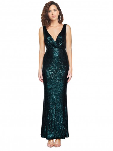 V-Neck Long Sequin Dark Green Sleeveless Bridesmaid Dress / Evening Dress Darwin