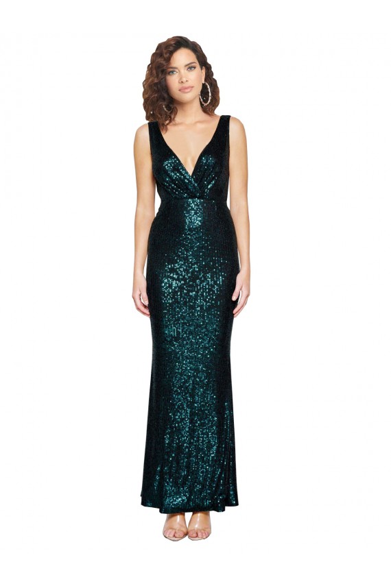 V-Neck Long Sequin Dark Green Sleeveless Bridesmaid Dress / Evening Dress Darwin