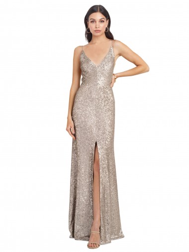 High Neck Long Sequin & Sparkling Sequin Silver Sleeveless Formal Evening Gown / Prom Dress / Bridesmaid Dress Darwin