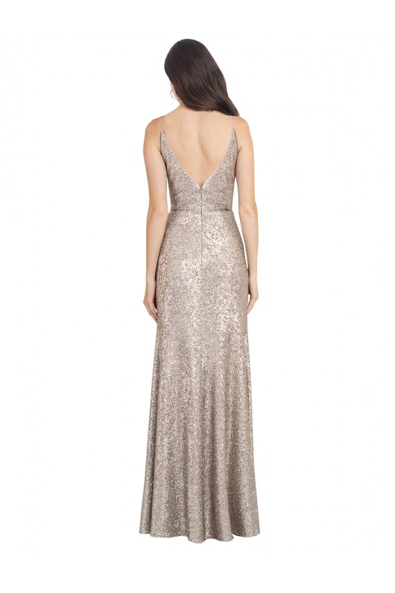 High Neck Long Sequin & Sparkling Sequin Silver Sleeveless Formal Evening Gown / Prom Dress / Bridesmaid Dress Darwin