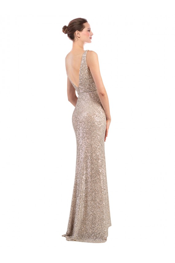 V-Neck Long Sequin & Sparkling Sequin Silver Sleeveless Formal Evening Gown / Prom Dress / Bridesmaid Dress Darwin