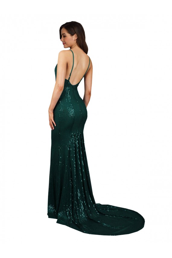 V-Neck Long Sequin Dark Green Mermaid Sleeveless Formal Evening Gown / Prom Dress / Bridesmaid Dress Darwin