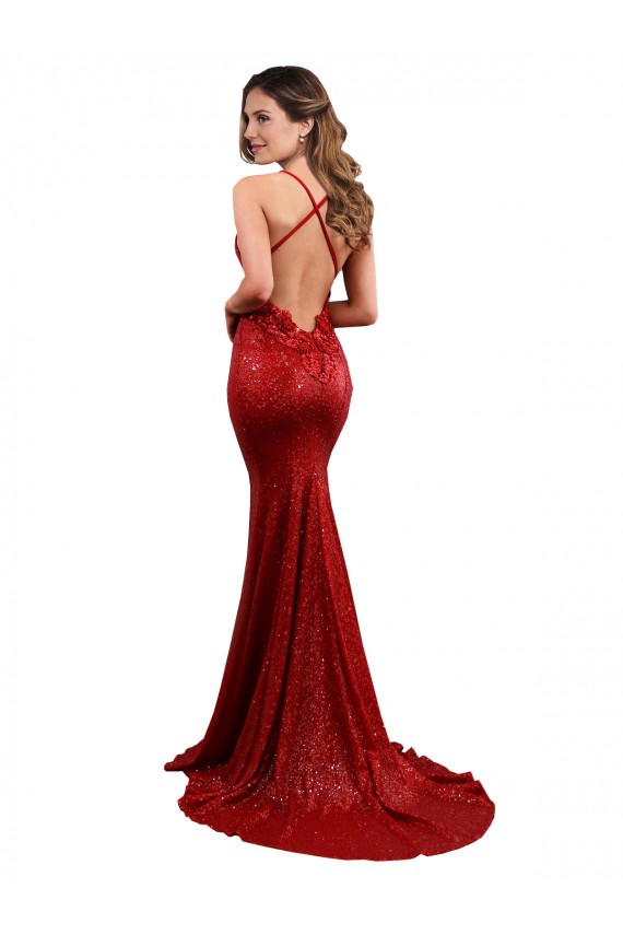 V-Neck Long Sequin Red Sleeveless Evening Gown / Bridesmaid Dress Darwin