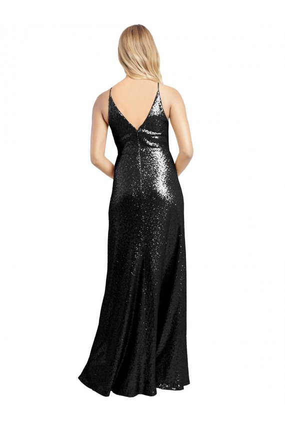 V-Neck Long Sequin Black Sleeveless Formal Evening Gown / Prom Dress / Bridesmaid Dress Darwin