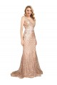 V-Neck Long Sequin & Sparkling Sequin Rose Gold Sleeveless Formal Plus Size Evening Gown / Prom Dress / Bridesmaid Dress Darwin