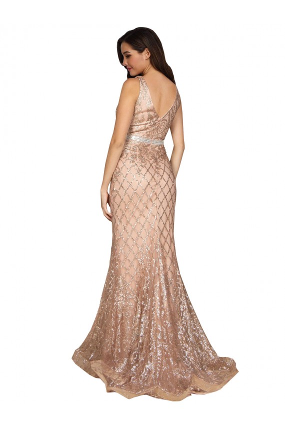 V-Neck Long Sequin & Sparkling Sequin Rose Gold Sleeveless Formal Plus Size Evening Gown / Prom Dress / Bridesmaid Dress Darwin