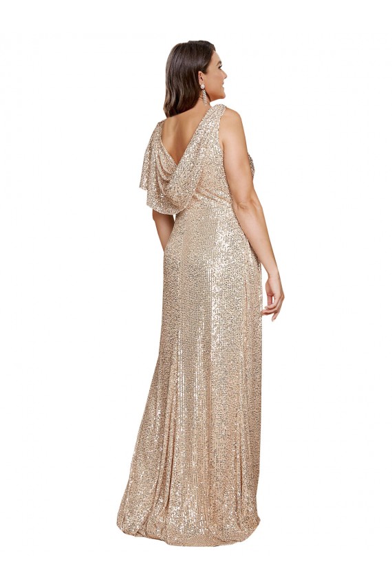 V-Neck Long Sequin Gold Sleeveless Black Tie Plus Size Evening Gown / Prom Dress / Bridesmaid Dress Darwin