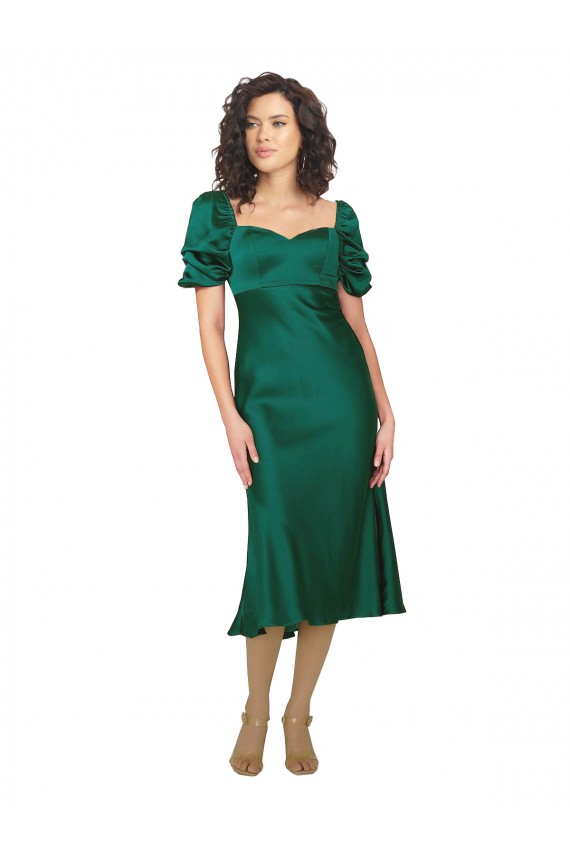 Sweetheart Midi Length Silk like Satin Hunter Short Sleeves Formal Evening Gown / Prom Dress / Bridesmaid Dress Darwin