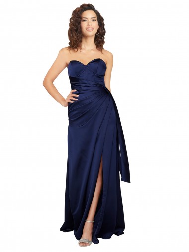 Strapless Long Silk like Satin Sapphire Sleeveless Formal Evening Gown / Prom Dress / Bridesmaid Dress Darwin