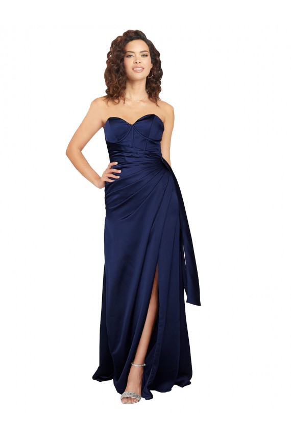 Strapless Long Silk like Satin Sapphire Sleeveless Formal Evening Gown / Prom Dress / Bridesmaid Dress Darwin