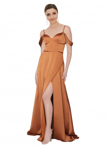 Sweetheart Long Silk like Satin Orange Cold Shoulder Formal Evening Gown / Prom Dress / Bridesmaid Dress Darwin