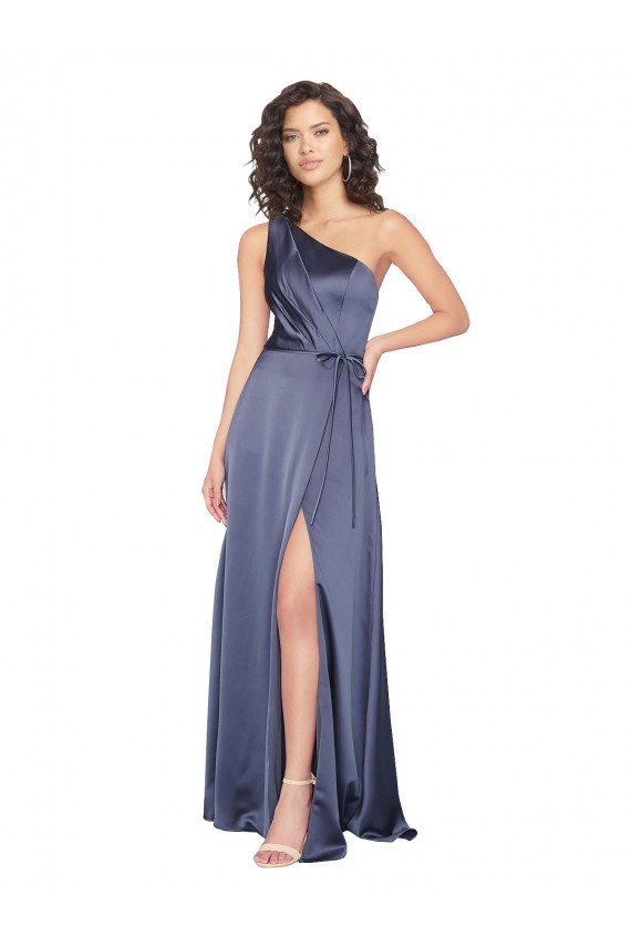 One Shoulder Long Silk like Satin Dusk Sleeveless Formal Evening Gown / Prom Dress / Bridesmaid Dress Darwin