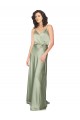 V-Neck Long Silk like Satin Smoke Green Sleeveless Formal Evening Gown / Bridesmaid Dress Darwin