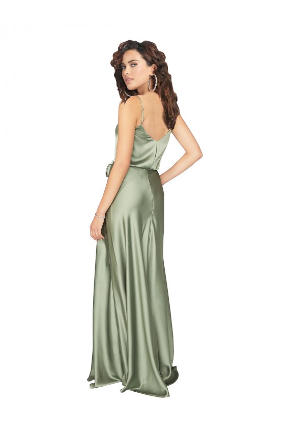 V-Neck Long Silk like Satin Smoke Green Sleeveless Formal Evening Gown / Bridesmaid Dress Darwin