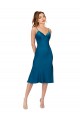 V-Neck Midi Length Silk like Satin Peacock Blue Sleeveless Prom Dress / Bridesmaid Dress Darwin