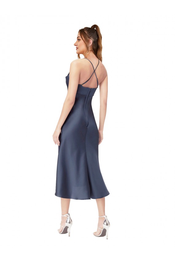 Cowl Neck Midi Length Silk like Satin Black Sleeveless High Low Evening Gown / Prom Dress / Bridesmaid Dress Darwin