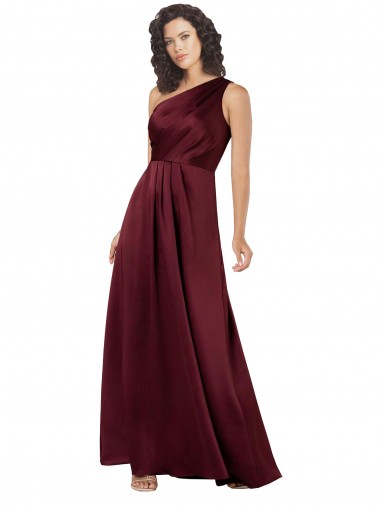One Shoulder Long Silk like Satin Burgundy Sleeveless Formal Evening Gown / Prom Dress / Bridesmaid Dress Darwin