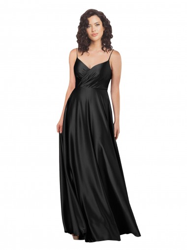 V-Neck Long Silk like Satin Black A-Line Sleeveless Formal Dress / Bridesmaid Dress Darwin